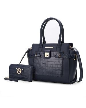 MKF Isla Crocodile Embossed Vegan Leather 's Satchel Bag - Blue