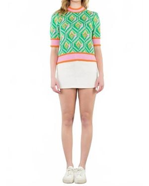 Thml Harley Short Sleeve Pattern Knit Top - Multicolor