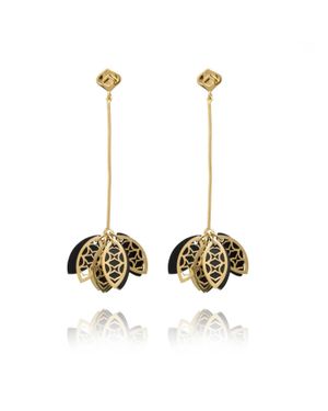 Georgina Jewelry Onyx Leaf Earrings - Metallic