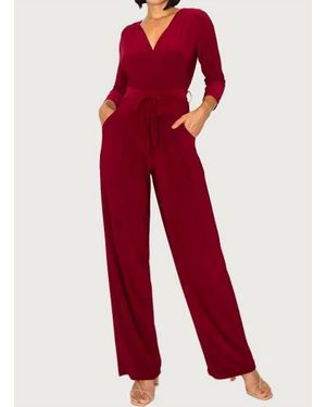 Last Tango Sleeved Wrinkle Resistant Pant Suit Jumpsuit - Red