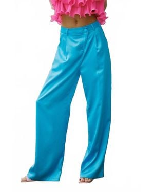 TCEC Satin Asymmetrical Front Wide Pants - Blue