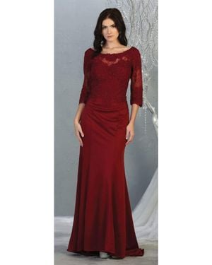 TRUEDAMES Classy 3/4 Long Sleeve Mother Of The Bride Dress - Red