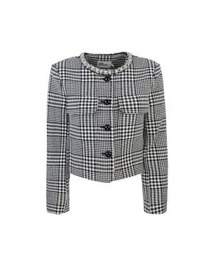 Self-Portrait Houndstooth Crystal Trim Jacket - Gray