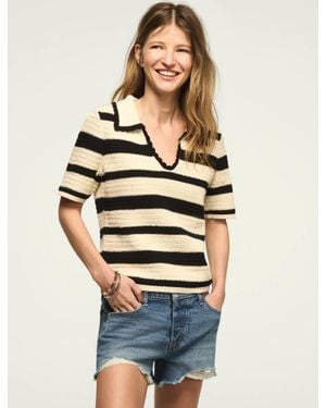 Lucky Brand Crochet Striped Polo Sweater - Natural