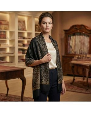 TRUEDAMES Elegant Pashmina Feel Floral Pattern Wrap Scarf - Brown