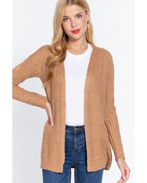 TRUEDAMES Long Slv Open Front Sweater Cardigan - Brown