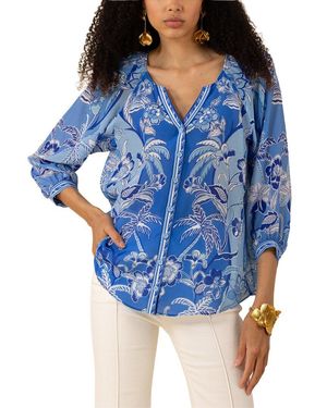 Hale Bob Freyja Long Sleeve Silk Top - Blue