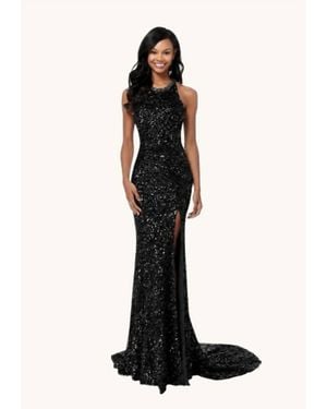 Sherri Hill Open Back High Slit Halter Gown - White
