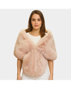 TRUEDAMES Faux Fur Shawl Wrap Poncho - Natural