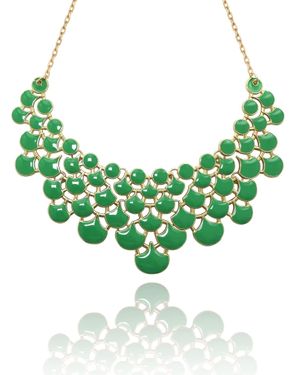 Jane Stone Fashion Statement Collar Necklace Vintage Openwork Bib Costume Jewelry - Green