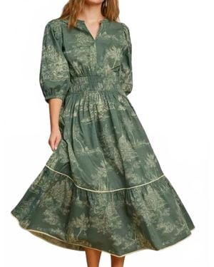 Umgee Printed Midi Dress - Green