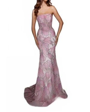 Alyce Paris Strapless Beaded Evening Gown - Purple