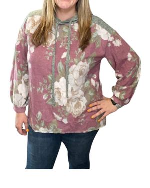 Honeyme Floral Puff Sleeve Hoodie - Red