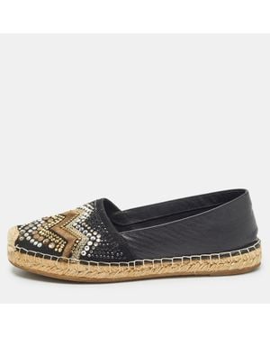 Le Silla Leather And Embellished Suede Espadrille Flats - Blue