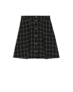 HUGO Checked-Bouclé Skirt With A-Line Profile - Black