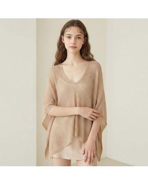 TRUEDAMES Lightweight Loose Knit Poncho - Natural