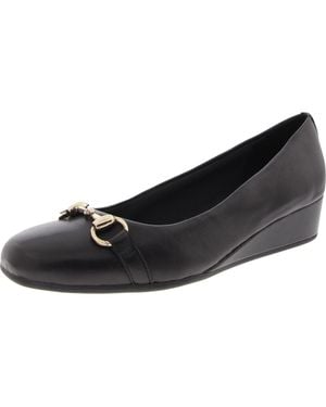 Easy Spirit Buckle Leather Wedge Heels - Black