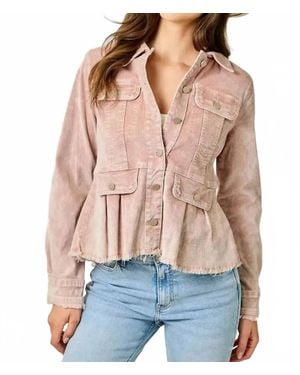 Mystree Washed Corduroy Peplum Jacket - Red