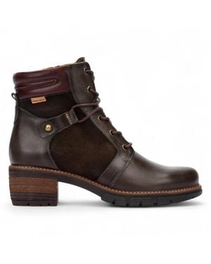 Pikolinos Forest Leather Zip & Lace Up Heel Ankle Boots - Brown