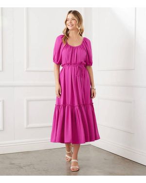 Karen Kane Barbara Puff Sleeve Midi Dress - Pink