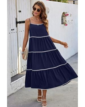 TRUEDAMES Spaghetti Strap Sleeveless Loose A Line Ankle Dress - Blue
