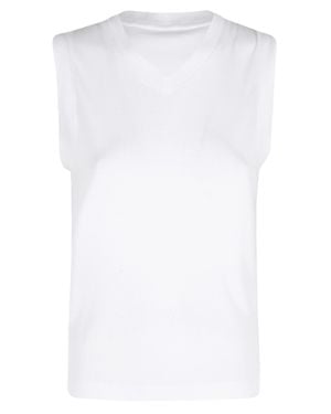 Vince High V Shell Ribbed-Trim Cotton-Blend Tank Top - White