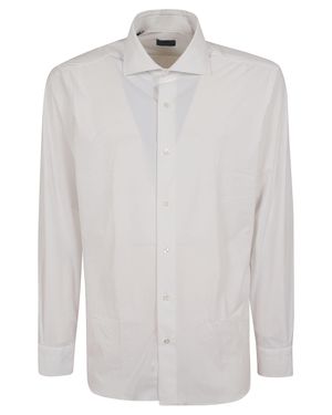 Barba Napoli Optical Spread Collar Lightweight Cotton Shirt - White