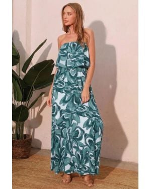 TRUEDAMES Chasing Petals Strapless Maxi Dress - Blue