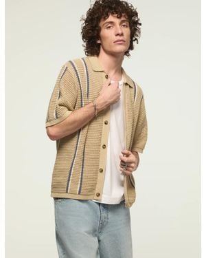 Lucky Brand Stripe Button Front Sweater - Natural