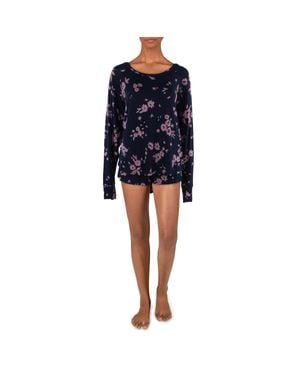 Honeydew Intimates Floral Print Long Sleeve Short Set - Blue