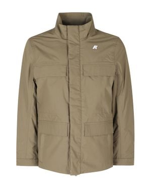 K-Way High-Collar Micro Canvas Casual Jacket With Zipped Pockets - Green