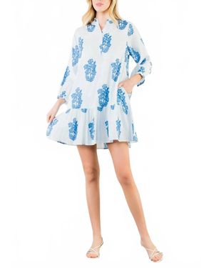 Thml Blockprint Cotton Tiered Dress - Blue