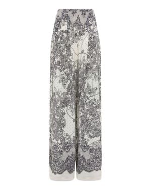 Blugirl Blumarine Wide-Leg Pants With Scalloped Hem And Lace-Inspired Pattern - Gray