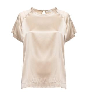 Panicale Ivory Silk Short Sleeve Blouse - Natural