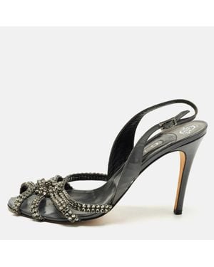 Gina Size 40.5 Patent Leather Crystal Embellished Slingback Sandals - Black