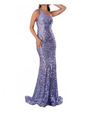Tella Couture One Shoulder Sequin Lace Prom Dress - Purple