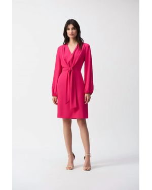 Joseph Ribkoff Long Puff Sleeves V-Neck Dress - Red