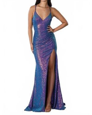 Tella Couture Long Sexy Sparkling Evening Gown - Blue