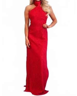 Luxxel Delilah Lace Halter Neck Maxi Dress - Red