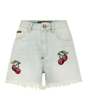 Philipp Plein Denim Shorts Cherries - Gray