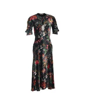 Rabanne Floral-Print Brooch-Detailed Maxi Dress - Black