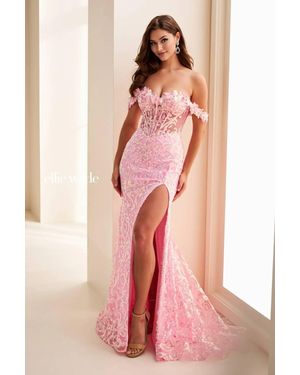 Ellie Wilde 3D Floral Accent Lace Gown - Pink