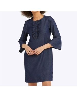 Draper James Chambray Ruffle Shift Dress - Blue