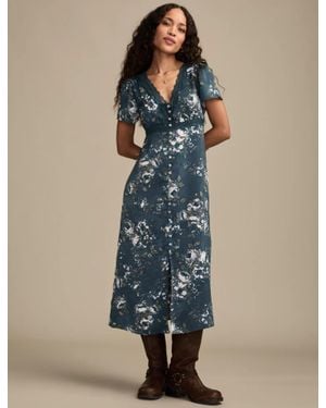 Lucky Brand Lace Trim Floral Midi Dress - Blue