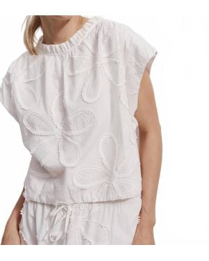 Melissa Nepton Licia Floral Soutache Embroidery And Cap Sleeves Top - White