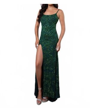Rachel Allan Beaded Stretch Tulle Prom Dress - Green