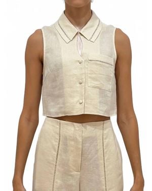 Hevron Rosalie Cropped Sleeveless Top - Natural