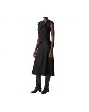 Theory Twist Bodice Satin Midi Dress - Black