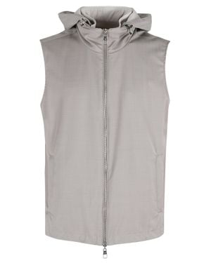 Montecore Ecru Reversible Hooded Zip-Buttons Wool Vest - Gray