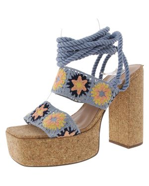 Steve Madden Amabella Mixed Media Knit Platform Sandals - Blue